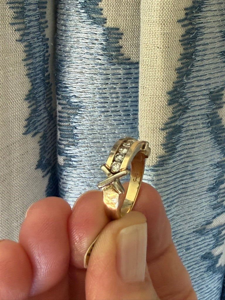 14k Two Tone Channel Set Diamond Band with Xs
