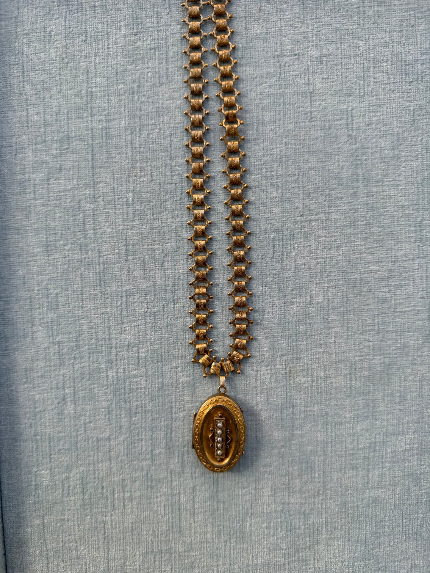 Gold Filled Antique Book Chain and Seed Pearl Locket