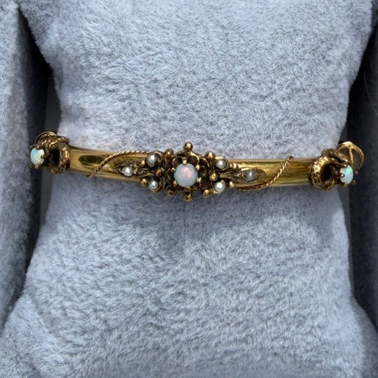 14k Victorian Opal and Seed Pearl bangle