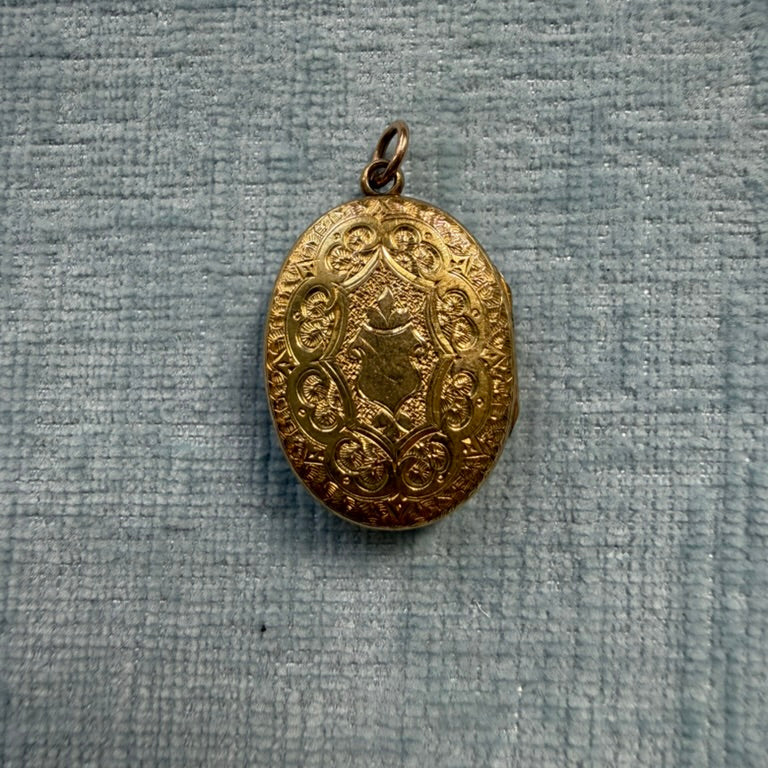 14 or 18k English Locket with Turquoise and Pearls Laurel Wreath