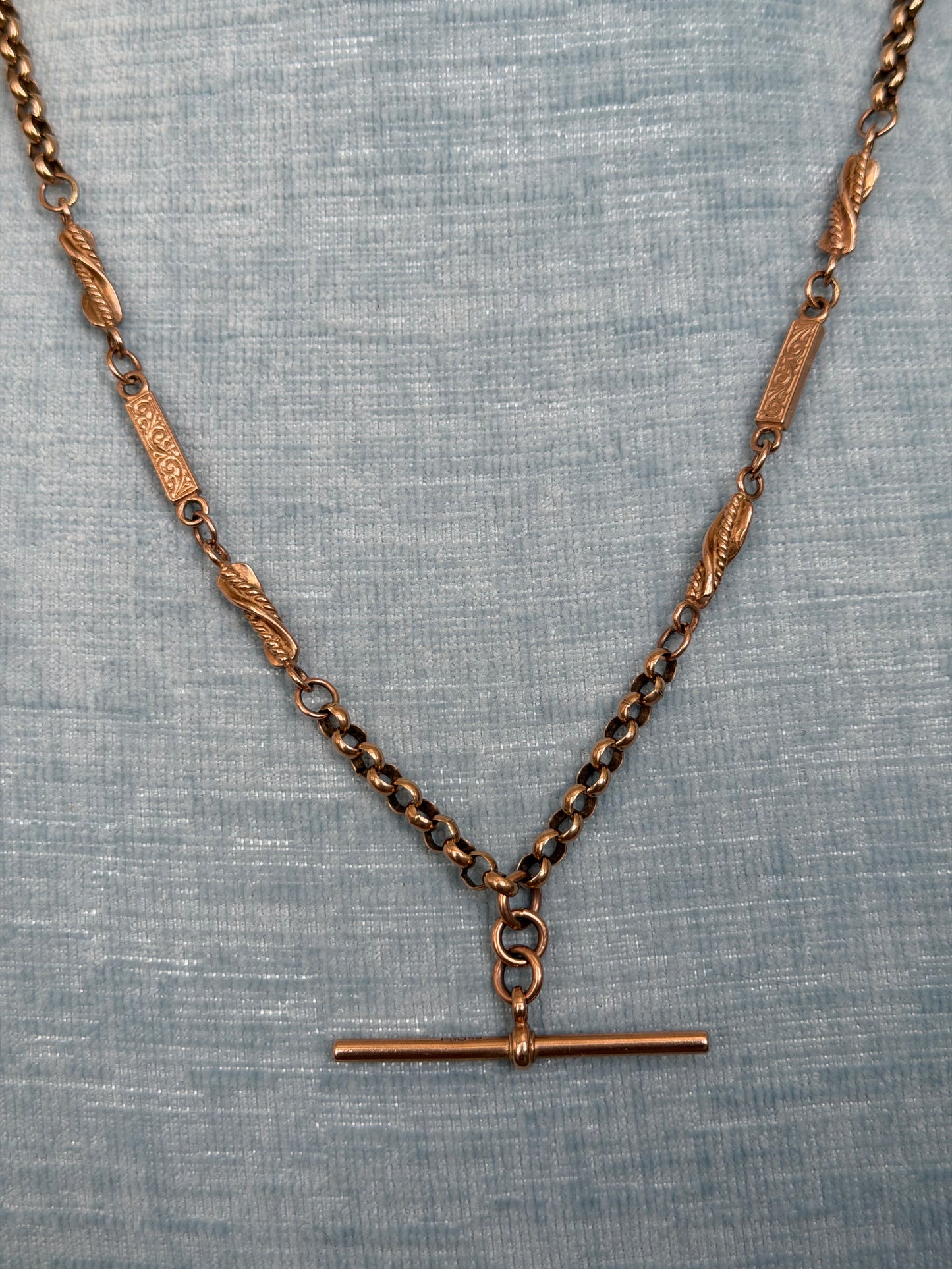 9k Fancy Link Watch Chain with T Bar