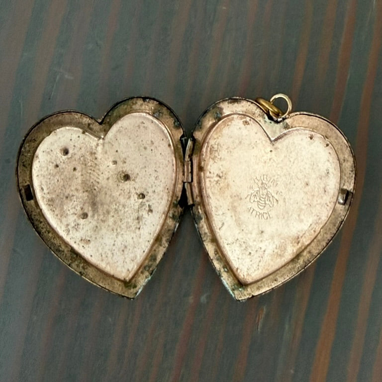 Gold Filled Victorian Large Heart Locket with Pink Paste