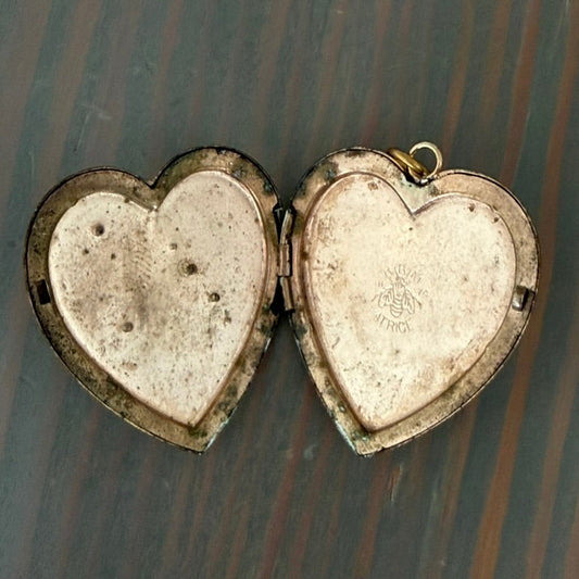 Gold Filled Victorian Large Heart Locket with Pink Paste