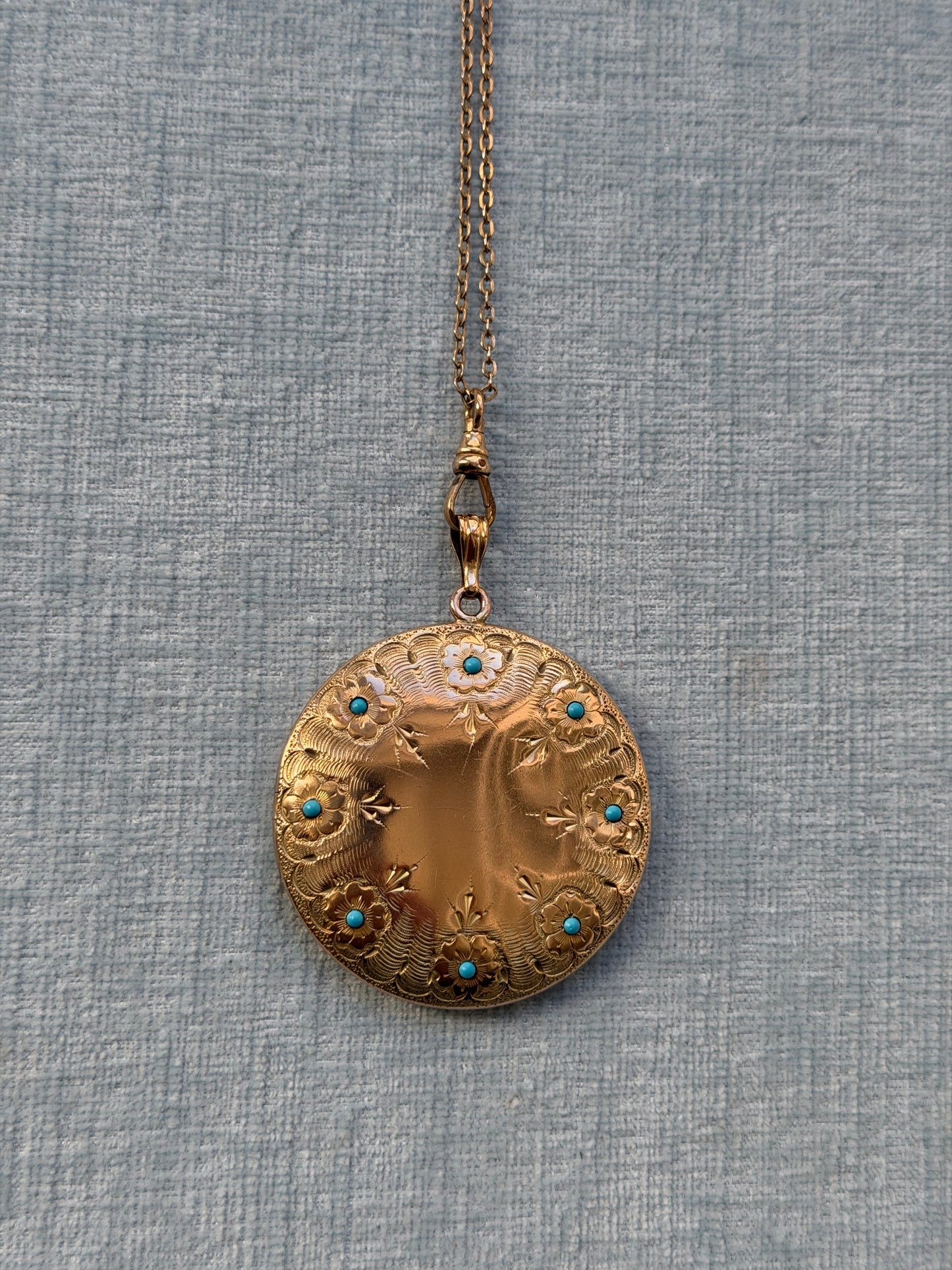 Gold Filled Extra Large Round Turquoise Locket on Chain