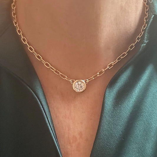 Custom Paperclip Chain with Bezel Set Diamond